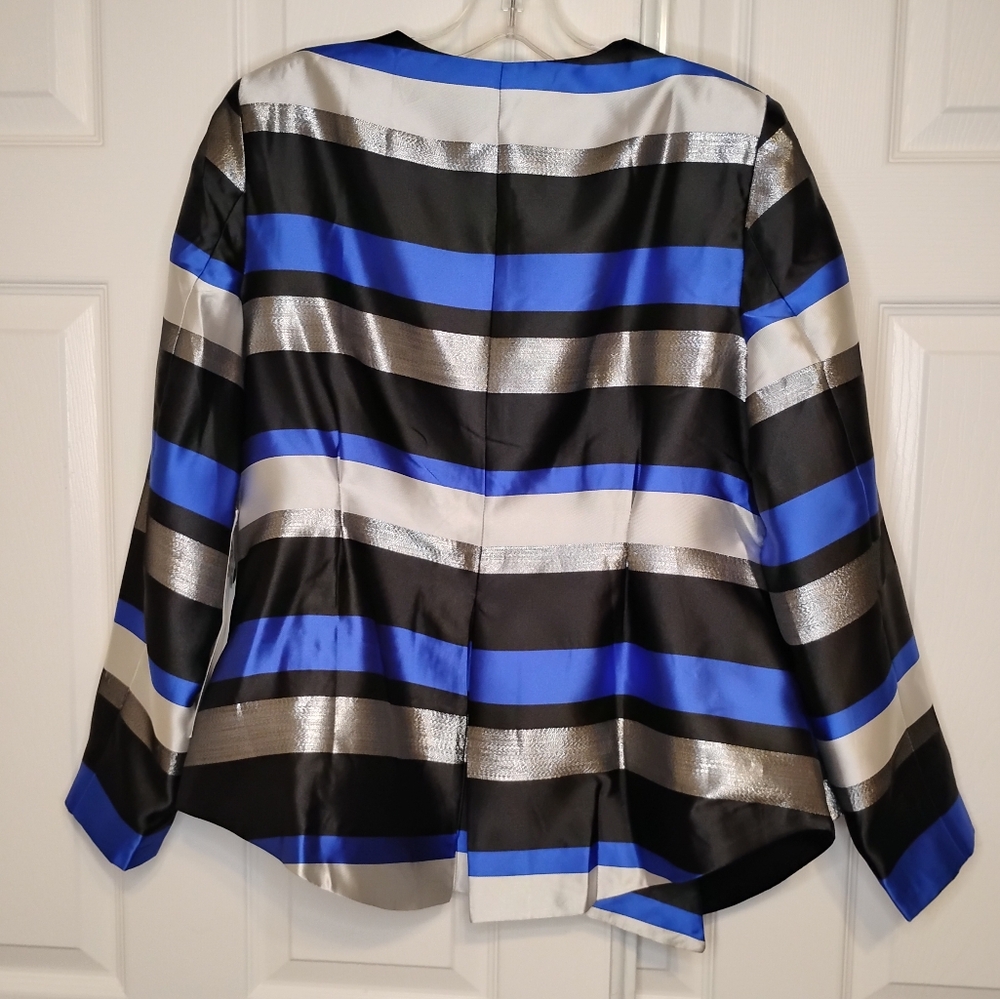 ASHRO Metallic Silver Blue Black Stripes Assymetric Grey Blazer No Pants Sz 10
